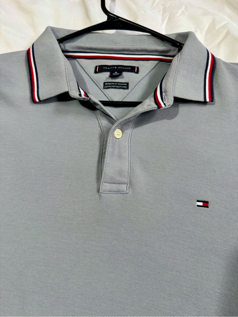 Tommy Hilfiger Light Gray Polo with Signature Tricolor Trim